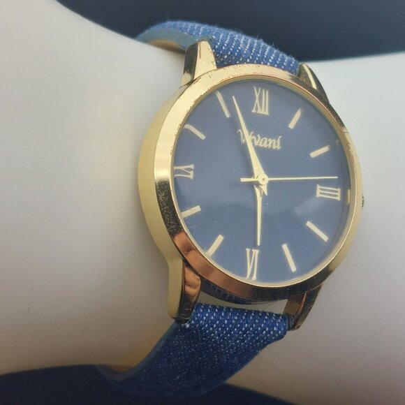 Vivani Gold & Blue Denim Wrist Watch - Stainless Steel Caseback Roman Numerals A